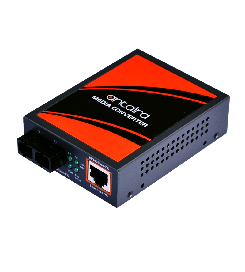 Antaira 10/100TX To 100FX PoE Media Converter, Single-Mode 15km, SC Connector 