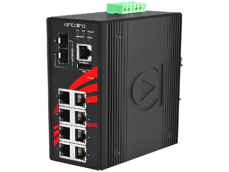 Antaira 10-Port Industrial Gigabit Managed Ethernet Switch with SFP Slots EOT: -40° ~ 75°C