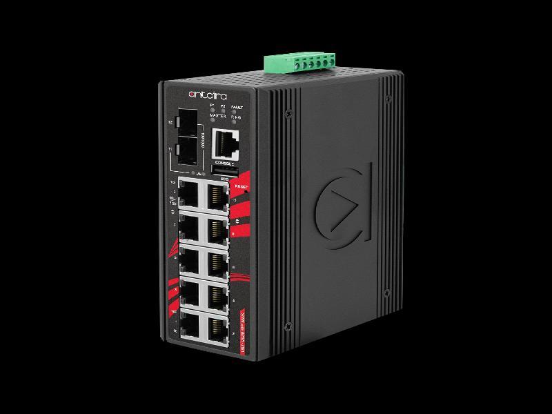 Antaira 12-Port Industrial Gigabit Managed Ethernet Switch SFP Slots EOT: -40° ~ 75°C