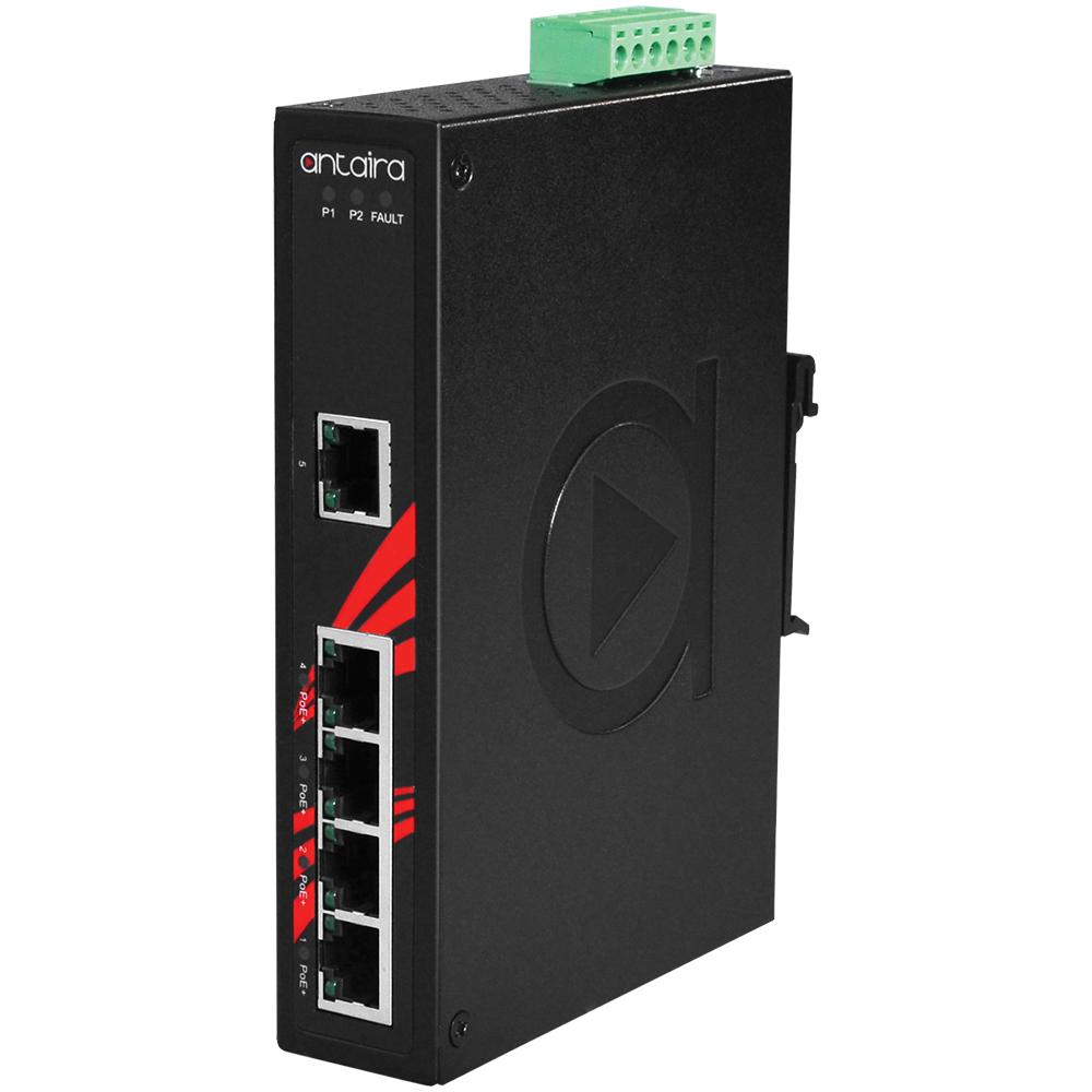 Antaira 5-Port Industrial Gigabit PoE  Unmanaged Ethernet Switch EOT: -40° ~ 75°C