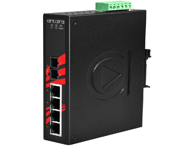 Antaira 5-Port Unmanaged Ethernet Switch, With Fiber Optics, Multi-Mode