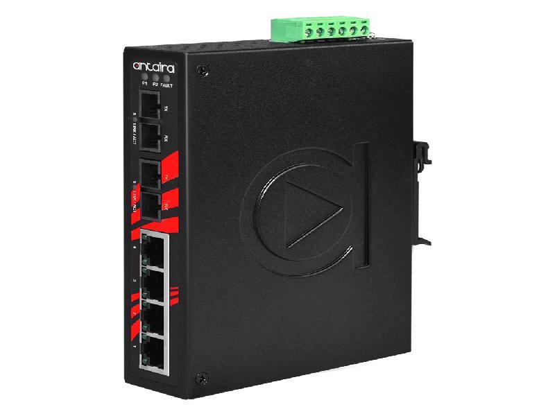 Antaira 6-Port Unmanaged Ethernet Switch, With Fiber Optics, Multi-mode 