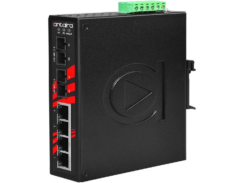 Antaira 6-Port Unmanaged Ethernet Switch, With Fiber Optics, Single-Mode 