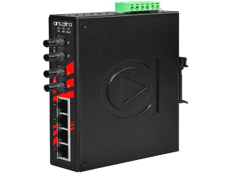 Antaira 6-Port Unmanaged Ethernet Switch With Fiber Optics Multi-mode  ST Connector EOT: -40°C ~ 75°C