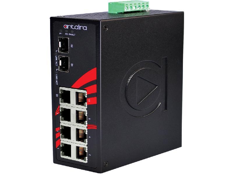 Antaira 8-Port Industrial Unmanaged Ethernet Switch SFP EOT: -40° ~ 75°C