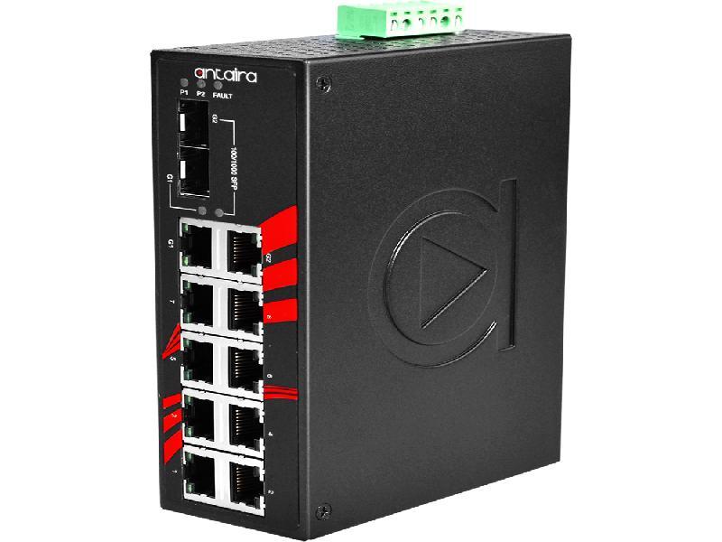 Antaira 10-Port Industrial Gigabit Unmanaged Ethernet Switch SFP Slot