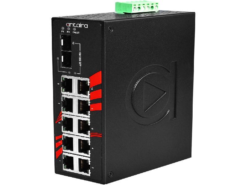 Antaira 12-Port Industrial Gigabit Unmanaged Ethernet Switch SFP Slots