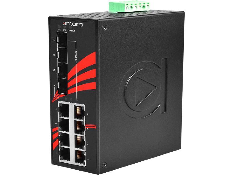 Antaira 12-Port Industrial Gigabit Unmanaged Ethernet Switch SFP Slots