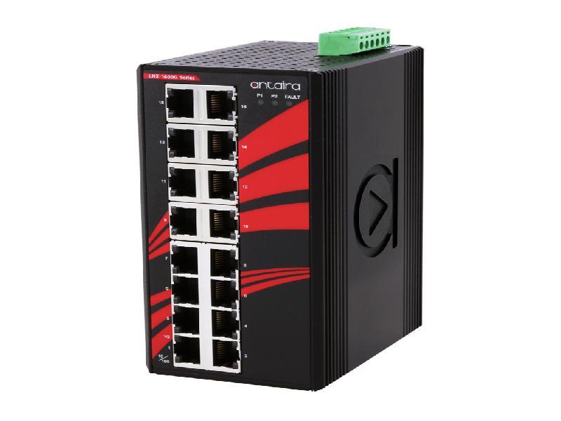 Antaira 16-Port Industrial Gigabit Unmanaged Ethernet Switch, w/16*10/100/1000Tx. EOT: -40° ~ 75°C