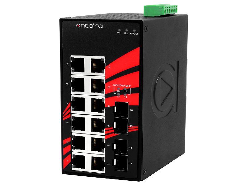 Antaira 16-Port Industrial Gigabit Unmanaged Ethernet Switch  SFP Slots