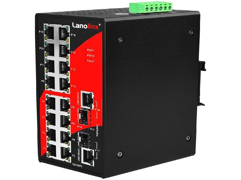 Antaira 18-Port Industrial Unmanaged Ethernet Switch, w/16*10/100TX   2 *GigE Combo Ports