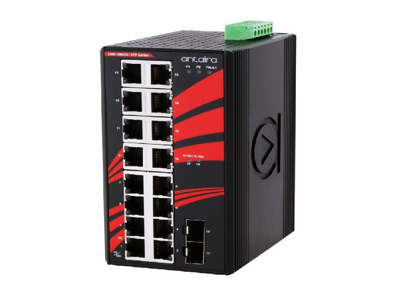 Antaira 18-Port Industrial Gigabit Unmanaged Ethernet Switch w/ 16*10/100/1000Tx   2*100/1000 SFP Slots