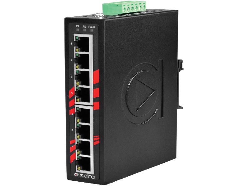 Antaira 8-Port Industrial Unmanaged Switch, w/8*10/100Tx. EOT: -40° ~ 75°C