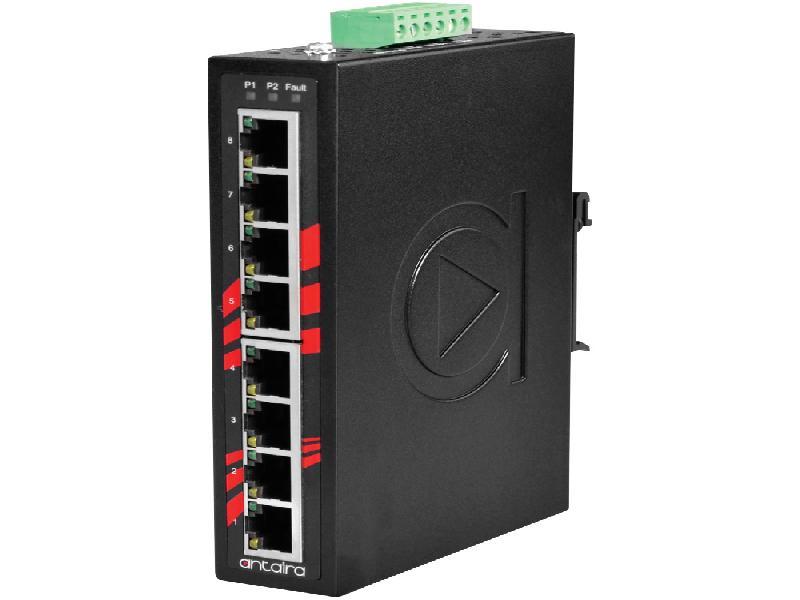 Antaira 8-Port Industrial Gigabit Unmanaged Ethernet Switch, w/8*10/100/1000Tx. EOT:-40° ~ 75°C