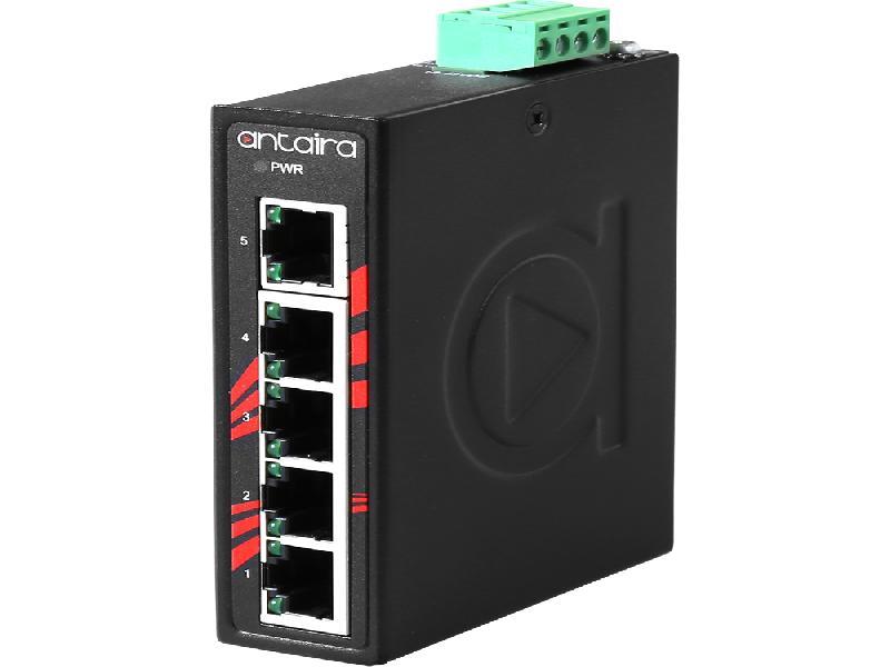 Antaira Compact 5-Port Industrial Unmanaged Ethernet Switch EOT: -40° to 75°C Conformal Coating Model