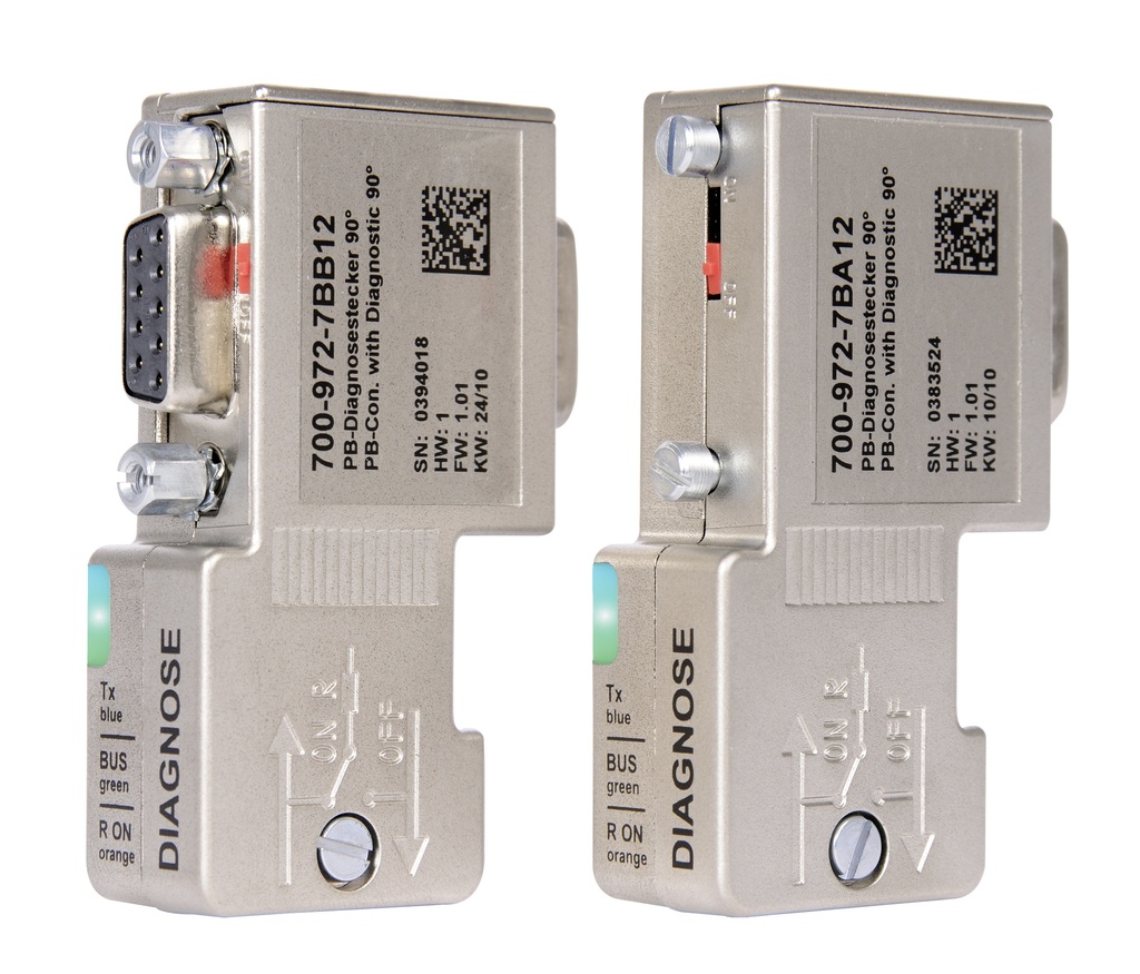 Helmholz PROFIBUS connector, 90° screw terminal, diagnostics LED, with PG