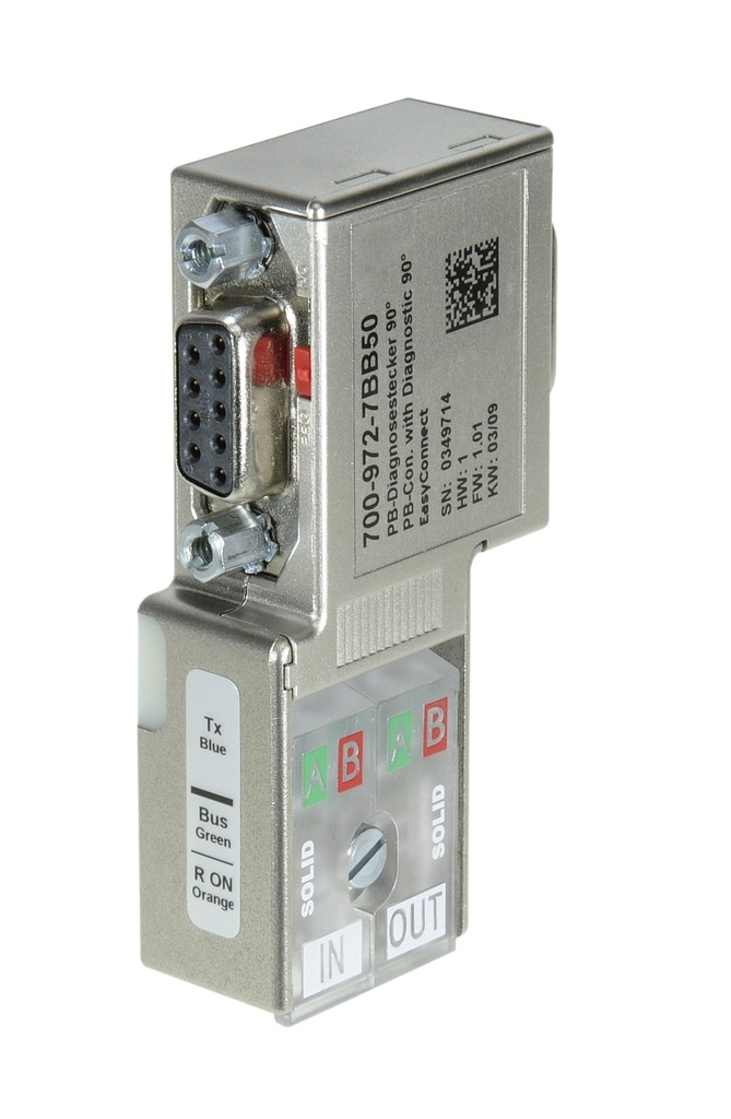 Helmholz PROFIBUS connector, 90°, EasyConnect, diagnostics LED, w/o PG