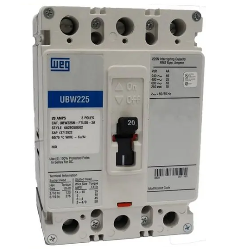 [UBW225H-FTU100-3A] WEG Breaker 225 Amp Frame 100 Amp Trip 3 pole 65 K MCCB