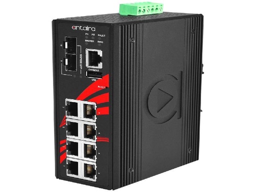 [LMX-1002G-SFP-T] Antaira 10-Port Industrial Gigabit Managed Ethernet Switch with SFP Slots EOT: -40° ~ 75°C