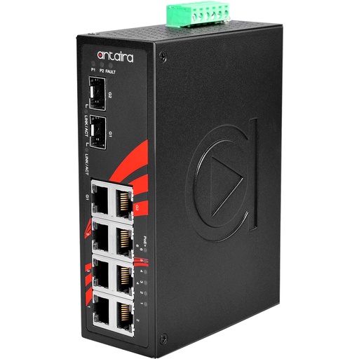 [LNP-0802C-SFP] Antaira 8-Port Industrial PoE  Unmanaged Ethernet Switch with SFP Slots